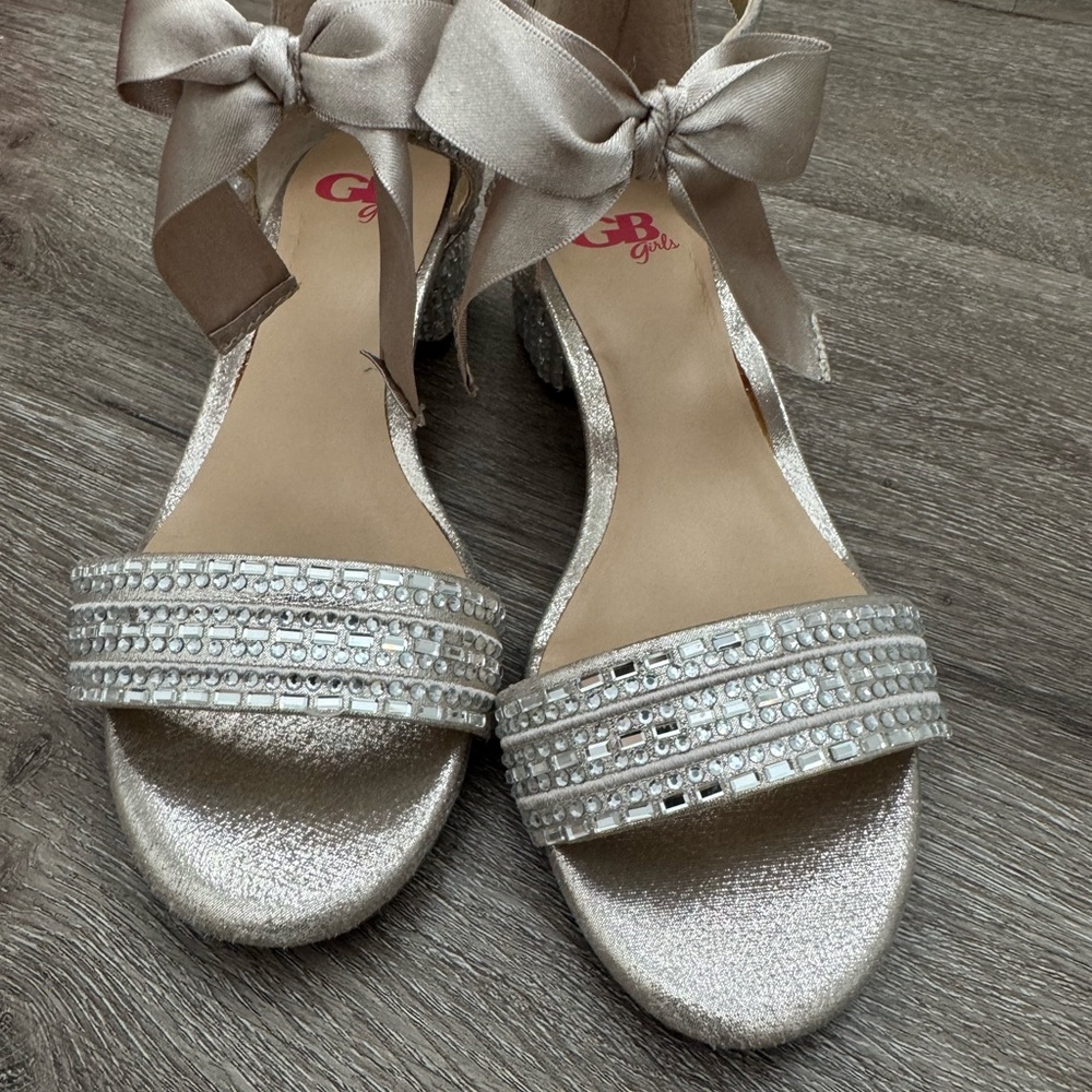 GB Girls Sparkling light Gold Heels with Bow